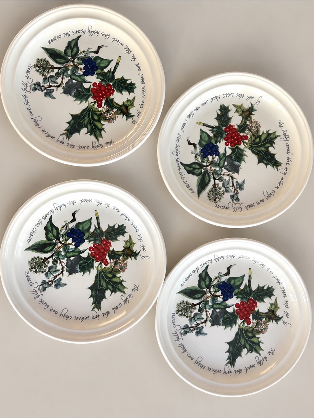 Portmeirion Holly & Ivy Christmas Dinner Plates Set 4 10.5” England